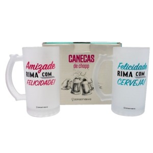 X10140621 KIT 2 CANECA CHOPP AMIZADE E FELICIDADE 450ML