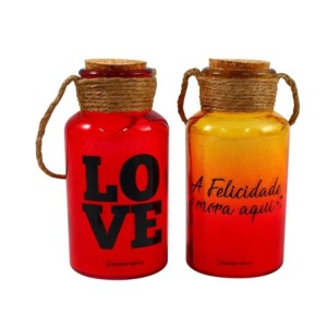 X10140229 KIT 2 LUMINARIA  POTE FELICIDADE/LOVE 17,5X8X8CM