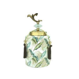 60793 POTICHE DECORATIVO CERAMICA FOLHAS 18X25CM