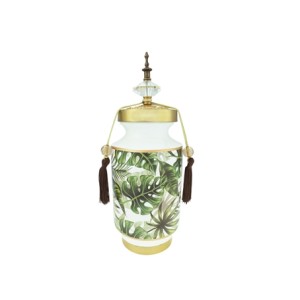 60792 POTICHE DECORATIVO CERAMICA FOLHAS 17X36CM