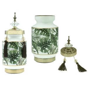 60795 POTICHE DECORATIVO CERAMICA FOLHAS 14X34CM