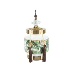 60794 POTICHE DECORATIVO CERAMICA FOLHAS 14X26CM