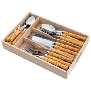 35354 FAQUEIRO 24PC ACO INOX C/CABO PLASTICO BAMBU