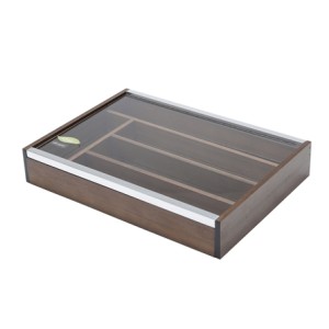 11964 ORGANIZADOR DE MADEIRA P/TALHER C/TAMPA VIDRO NATURALS 36X26X6CM