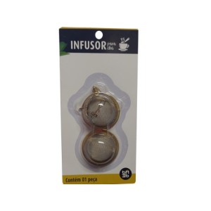 BM361741 INFUSOR CHA MALHA INOXIDAVEL DOURADO C/CORDAO 4,5CM