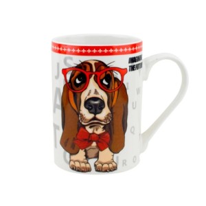 28157 CANECA PET GUYS BASSET EM NEW BONE CHINA 320ML BRANCA