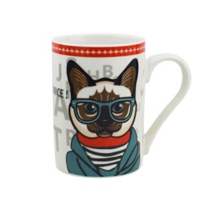 28164 CANECA PET GUYS SIAMES EM NEW BONE CHINA 320ML BRANCA