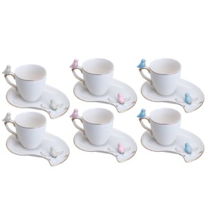 35467 CONJUNTO 6 XICARAS CAFE CUTE BIRDS DESIGN PLATE COLORIDO 90ML