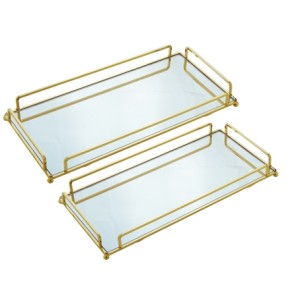 60911 CONJ 2 BANDEJAS DOURADA DECORATIVAS