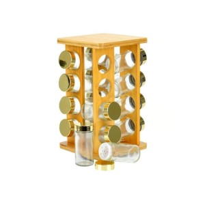 5000 PORTA TEMPERO BAMBU 16 POTES  TAMPA DOURADA