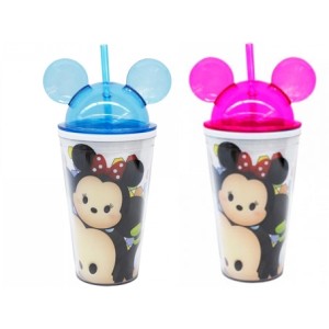 DDF8851-TT1 COPO C/CANUDO E ORELHAS MICKEY E MINNIE TSUM TSUM 450ML