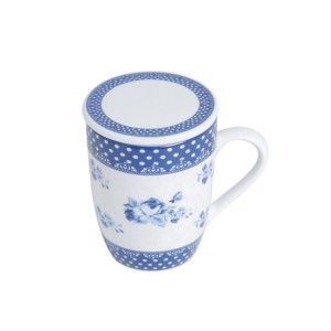 2177 CANECA DE PORCELANA SUPER WHITE C/TAMPA E FILTRO ELSA AZUL/BRANCA 310ML