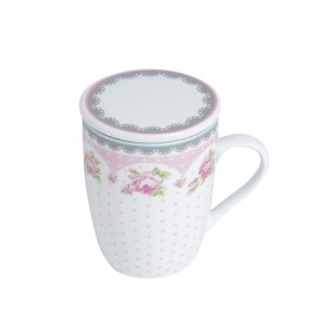 2178 CANECA DE PORCELANA SUPER WHITE C/TAMPA E FILTRO ROSE ROSA/BRANCA 310ML