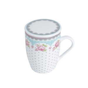 2179 CANECA DE PORCELANA SUPER WHITE C/TAMPA E FILTRO AMELIA VERDE/BRANCA 310ML