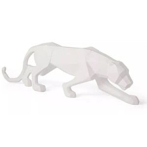 16689 ESCULTURA LEOPARDO BRANCO 60X12X20CM