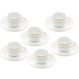17912 CONJ 6 XICARAS CHA DE PORCELANA COM PIRES E BORDA DOURADA MONACO BRANCO 220ML
