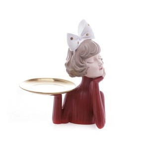 61492 FIGURA DECORATIVA BONECA C/BANDEJA 24X18X32CM