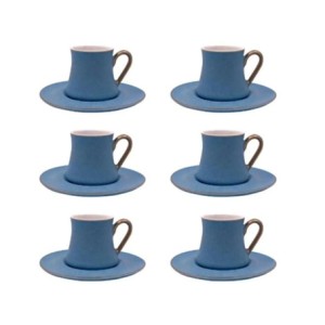 28061 JOGO 12 PECAS P/CAFE GALET EM NEW BONE CHINA 80ML COR AZUL E DOURADO