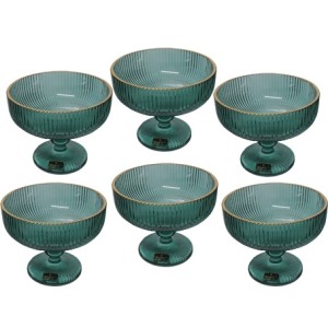 29641 JOGO DE 6 TACAS PARA SOBREMESA CAMERATTA COM BORDA DOURADA 310ML VERDE