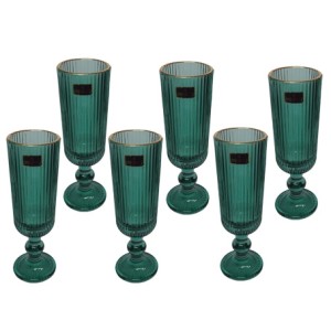 29645 JOGO DE 6 TACAS PARA CHAMPANHE CAMERATTA COM BORDA DOURADA 160ML VERDE