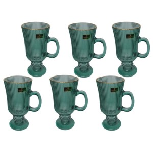 29638 JOGO DE 6 XICARAS IRISH COFFEE CAMERATTA COM BORDA DOURADA 230ML VERDE