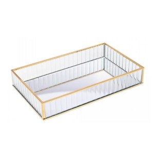 5633 BANDEJA DE METAL COM ESPELHO DOURADA 15X25X4CM