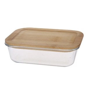 29103 PORTA MANTIMENTO RETANGULAR COM TAMPA EM BAMBU 640ML 17,2X12,6X5,7CM