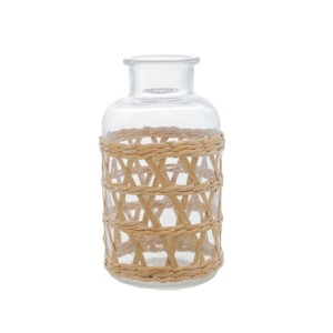 29277 VASO DE VIDRO E FIBRA NATURAL 10X19,5CM