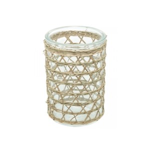 29280 VASO DE VIDRO E FIBRA NATURAL 10X13CM
