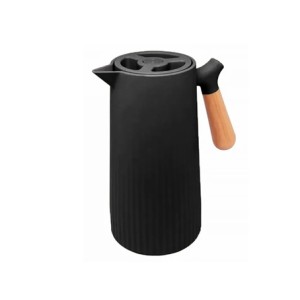 29536 GARRAFA TERMICA DE PLASTICO COM CABO DE MADEIRA NEW NORDICA PRETA 1L