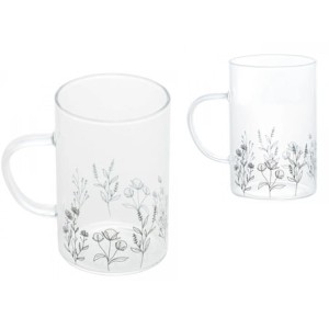 29267 CONJ 2 CANECAS DE VIDRO RESISTENTE A CALOR FLOR 280ML