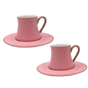 28058 JOGO 12 PECAS PARA CAFE GALET EM NEW BONE CHINA 80ML COR ROSA E DOURADO