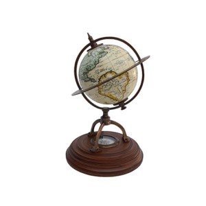 60628 GLOBO DECORATIVO METAL E MADEIRA C/BUSSOLA DOURADO 23X15CM