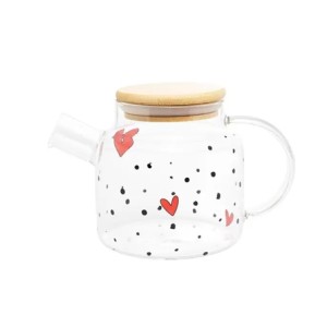 29427 CHALEIRA DE VIDRO COM TAMPA DE BAMBU HEART 600ML