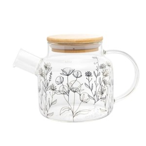 29428 CHALEIRA DE VIDRO COM TAMPA DE BAMBU FLOR 600ML