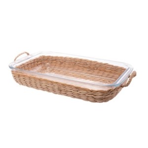 29460 REFRATARIO DE VIDRO COM SUPORTE EM FIBRA NATURAL E ALCA 39,5X24X5CM