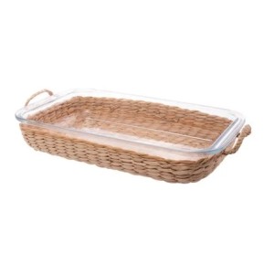 29461 REFRATARIO DE VIDRO COM SUPORTE EM FIBRA NATURAL E ALCA 34,5X20,5X5CM