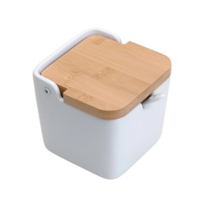 5775 SALEIRO DE MESA C/TAMPA DE BAMBU E COLHER BIANCO 10X10,5X10CM