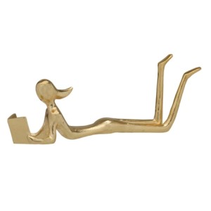 685-030 ESCULTURA MULHER C/LIVRO DEITADA DECORATIVA