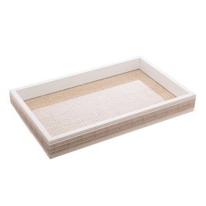 13882 BANDEJA DE MADEIRA COM SISAL E BAMBU BRANCA 45X30X4CM