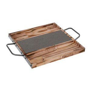 14051 BANDEJA COM PETISQUERIA DE MADEIRA PINUS E PEDRA ARDOSIA SPIRALE 40X28X3CM