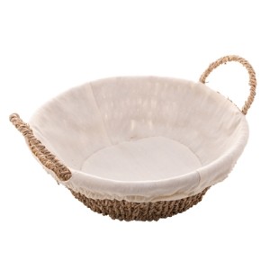 61591 CESTA REDONDA DE SISAL C/FORRO EM TECIDO E ALCA 29X13CM