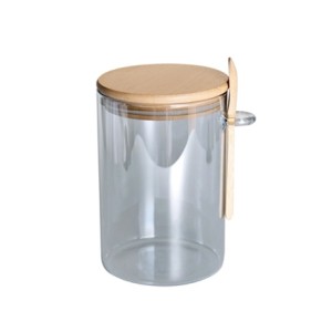 29933 PORTA MANTIMENTO COM TAMPA E COLHER EM BAMBU 900ML 10X11X15CM