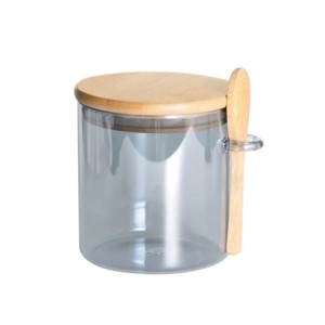 29935 PORTA MANTIMENTO COM TAMPA E COLHER EM BAMBU 500ML 10X11X10CM