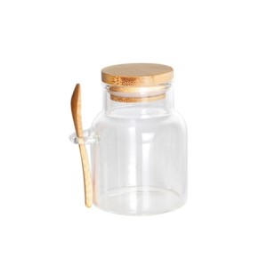 29969 PORTA MANTIMENTO COM TAMPA E COLHER EM BAMBU 250ML 7X7X9,5CM