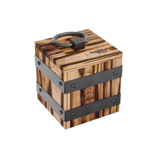 14037 POTE DE MADEIRA PINUS COM ALCA ARGOLA DE ACO INOX ESCALIBUR 10X10X12,5CM