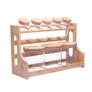 20695 CONJ 8 POTES COM TAMPA HERMETICA E RACK EM BAMBU 500ML/120ML