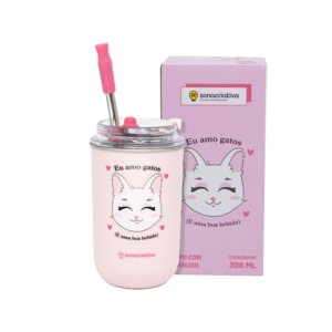 10025705 COPO NEO C/CANUDO 300ML EU AMO GATOS