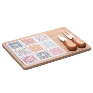 20818 CONJ 4 PECAS PARA QUEIJO COM BANDEJA BAMBU E TABUA LADRILHO 17X25X2CM