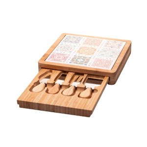 20824 CONJ 6 PECAS PARA QUEIJO COM BANDEJA BAMBU E TABUA LADRILHO 23X23X4CM